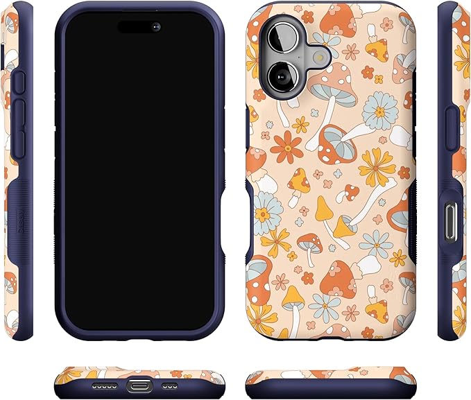 Casely iPhone 17 Case | Mushroom Magic | Retro Floral | Bold Protective Design | Compatible with MagSafe