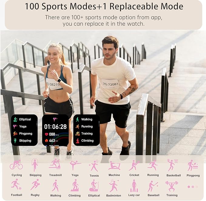 Smart Watch for Women(Answer/Dial Calls) 1.85" HD AI Voice Smartwatch with Fitness Tracker/Step Counter/Heart Rate Sleep Monitor, 120+ Sports Modes, IP68 Waterproof for Android/iOS, Pink/2 Bands