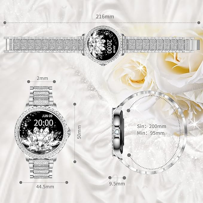 Smart Watch for Women with Diamonds (Answer/Make Call),1.32''Full Screen Smart Watch for Android /iOS,Fitness Tracker with Heart Rate/Blood Oxygen/Sleep Monitor/AI Voice Watches for Women,3 Straps