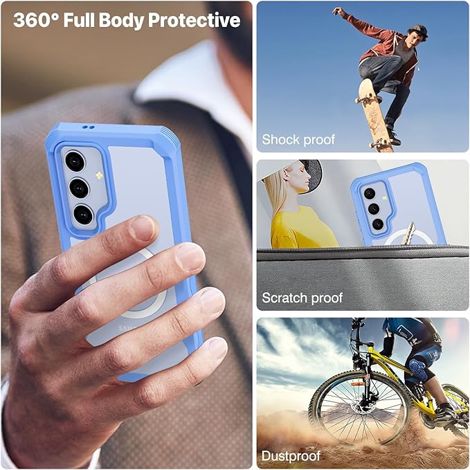 CENHUFO Magnetic Privacy for Samsung Galaxy S24 Case, Full Body Phone Case with Built-in Privacy Screen Protector and Camera Lens Protector, Anti Peep Shockproof Bumper Clear Protective Cover -Blue