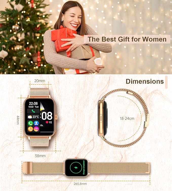 Smart Watch for Women with Bluetooth Call Answer/Dail,1.85" DIY Dial Fitness Watch with Heart Rate Sleep Monitor Step Counter 120+ Sports Modes Waterproof Women's Smart Watch for Android iOS (Gold)