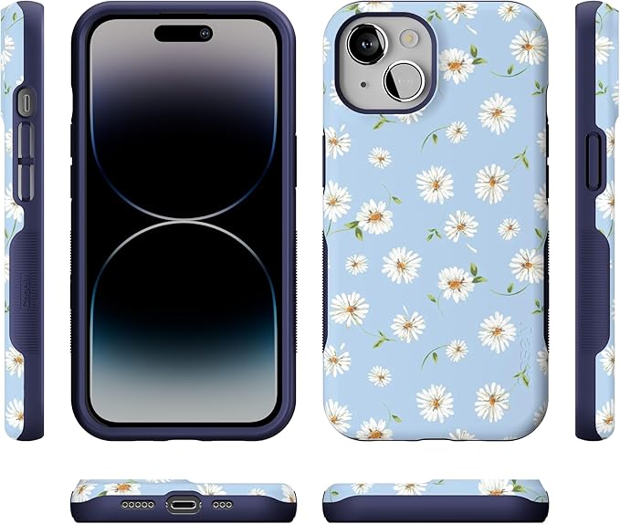 Casely iPhone 14 Case | Daisy Daydream | Baby Blue Floral | Compatible with MagSafe | Bold Protective Design