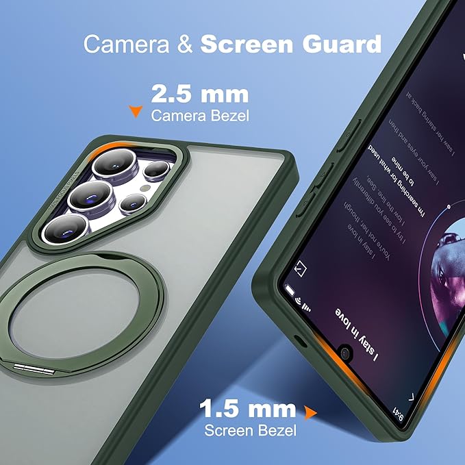 for Samsung Galaxy S25 Ultra Case with 360°Rotatable Magnetic Ring Stand Compatible with Mag-Safe Military Protection Shockproof Matte Translucent Phone Cases for S25 Ultra 6.9",Dark Green