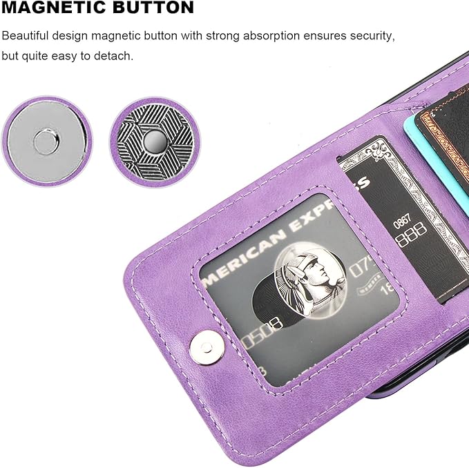 KIHUWEY for Samsung Galaxy S24 Case Wallet with Credit Card Holder, Flip Premium Leather Magnetic Clasp Kickstand Heavy Duty Protective Cover for Samsung Galaxy S24 6.2" (Purple)