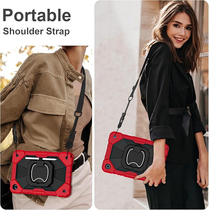 Scnoiy for Galaxy Tab A9 Plus Case 11 Inch, Rugged Case for Samsung Galaxy A9+ Tablet Case with Screen Protector 360 Rotating Stand Shoulder Strap Pen Holder, 2023 Model(SM-X210/X216/218), Red Black