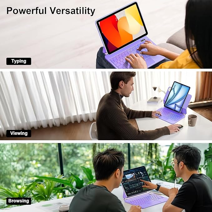 Keyboard Case for iPad Air 13 inch (M3 2025/M2, 2024),iPad Pro 12.9 inch (3/4/5/6th Gen),Magic-Style Magnetic – Floating Cantilever Stand – Backlit Keyboard Case with Multi-Touch Trackpad (Purple)