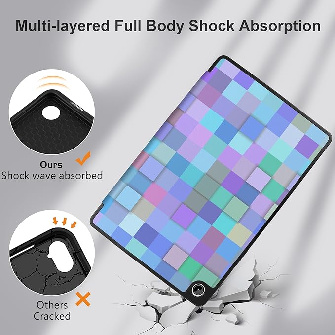 MEEgoodo Case for Samsung Galaxy Tab A9 Plus 11 inch Cover 2024 2023 with S Pen Holder, A9+ Smart Tablet Cases with Leather Trifold Stand+Soft TPU Back Shell+Smart Auto Wake/Sleep, Light Blue Mosaic