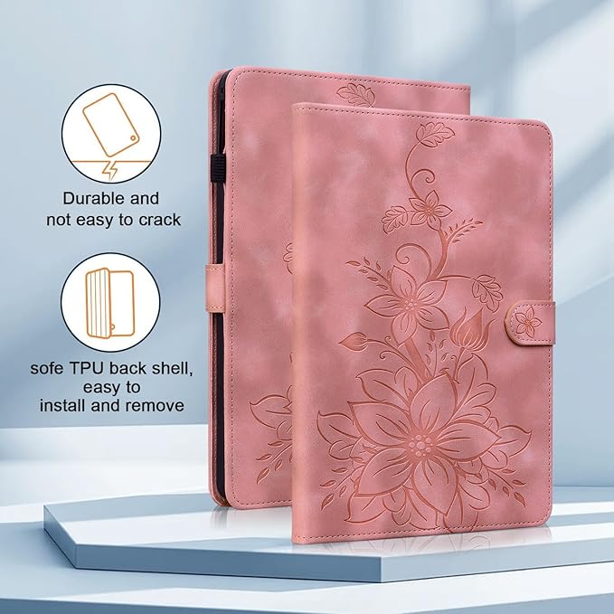 Case for Samsung Galaxy Tab A9+/ A9 Plus 11 inch 2023 SM-X210/ X215/ X216, Premium PU Leather Case with Pen Holder and Magnetic Clasp Stand, Pink