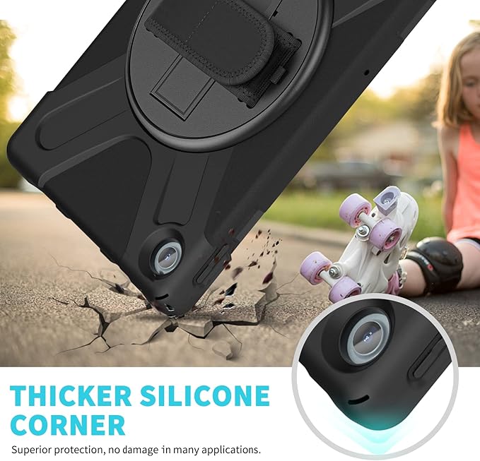 TSQQST Case for Lenovo Tab M10 Plus 10.6 Inch 2022 3rd Gen (TB-125F/TB-128F) with Stand Hand Strap Shoulder Strap | Heavy Duty Rugged Kids Case for Tablet Lenovo M10 Plus 10.6" (Black)