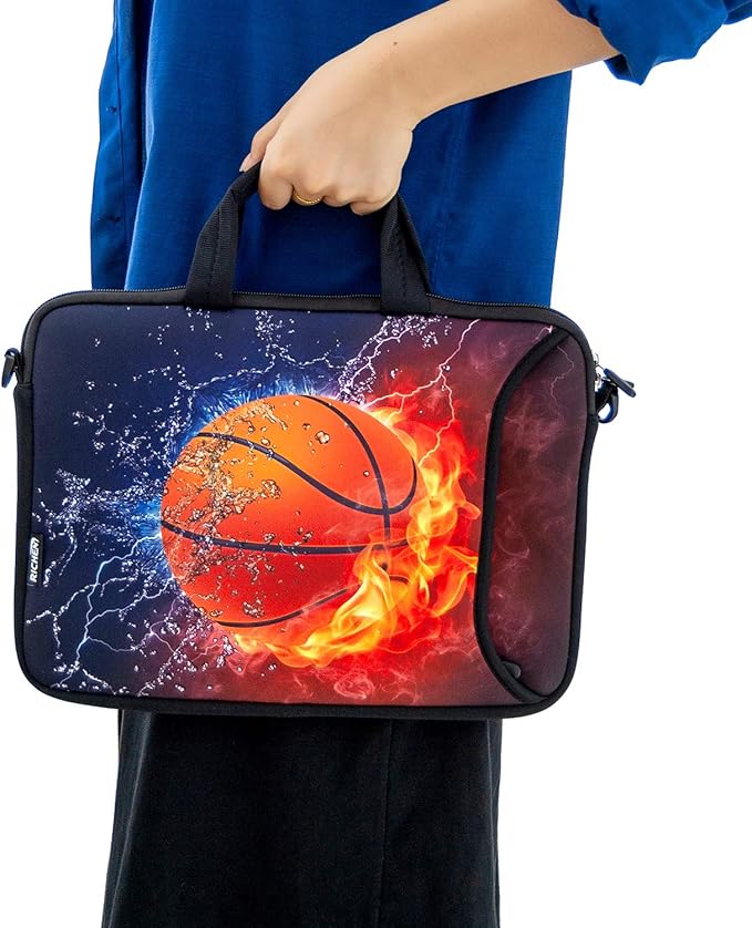 RICHEN 11 11.6 12 12.5 13 inches Case Laptop/Chromebook/Notebook PC Tablet Travel Case Neoprene Handle Sleeve with Shoulder (11-13.3 inch, Basketball Fire)