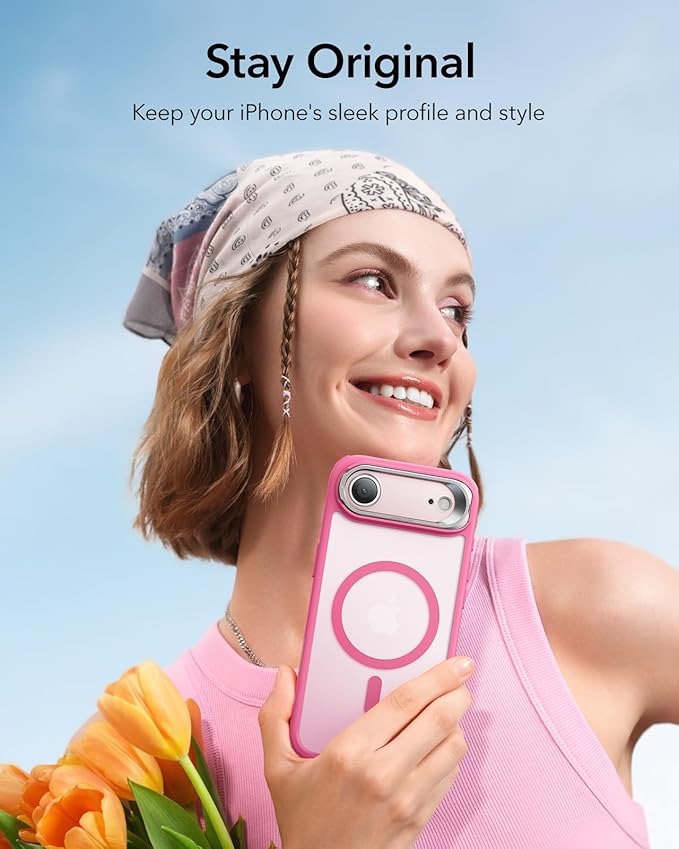 ESR for iPhone Air Case with Stand, Camera Control Cover Compatible with MagSafe, Military-Grade Drop Protection Magnetic Phone Case for iPhone 17 Air Case, Scratch-Resistant Back Cover,Frosted Pink