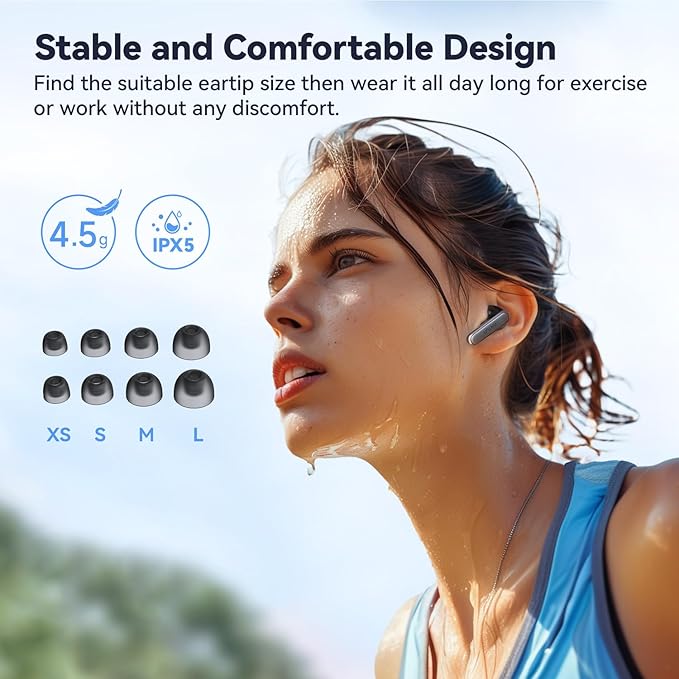 EarFun Adaptive Noise Cancelling Wireless Earbuds, 6 Mics AI ENC Call, Hi-Res Sound, LDAC, 40H Playtime, Multipoint Connection, Comfortable Fit, App Customization, Google Fast Pair, Wireless Charge