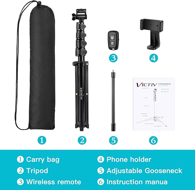 74" Flexible Phone Tripod, Tall Cell Phone Tripod with Adjustable Gooseneck & Remote, Portable Camera Cellphone Stand for Video Recording, Compatible with iPhone Android