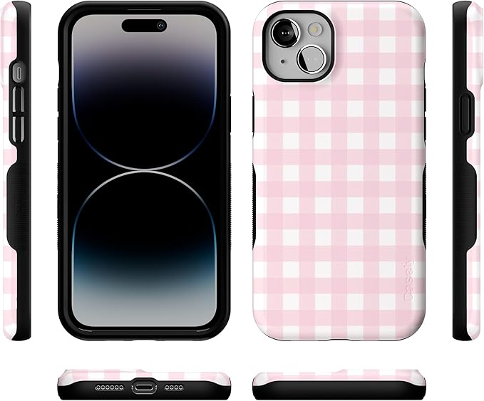 Casely iPhone 14 Case | Pink Plaid | Sunday Best | Compatible with MagSafe | Bold Protective Design