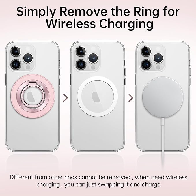 SYNCWIRE Magnetic Phone Ring Holder for MagSafe, 360° Rotation Cell Phone Grip Stand Finger Ring Kickstand Two-Sided Magnet Compatible with iPhone 17 Pro Max 16 15 14 13 12 MagSafe Accessories