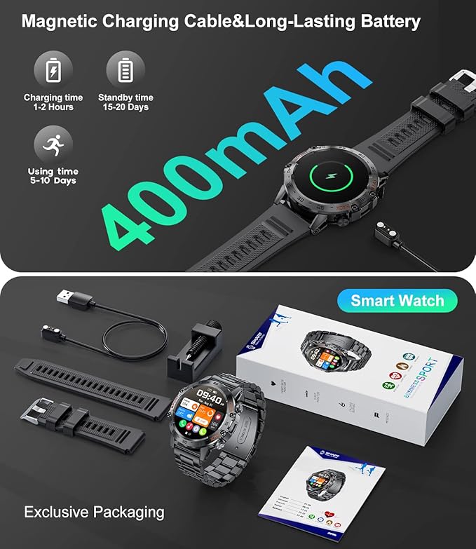 Smart Watch for Men(Answer/Dial Calls),100 Sports Modes, 5ATM Waterproof Fitness Watch with Blood Pressure/Heart Rate/SpO2,1.39''HD Touchscreen for Android/iOS Military Smart Watch Black