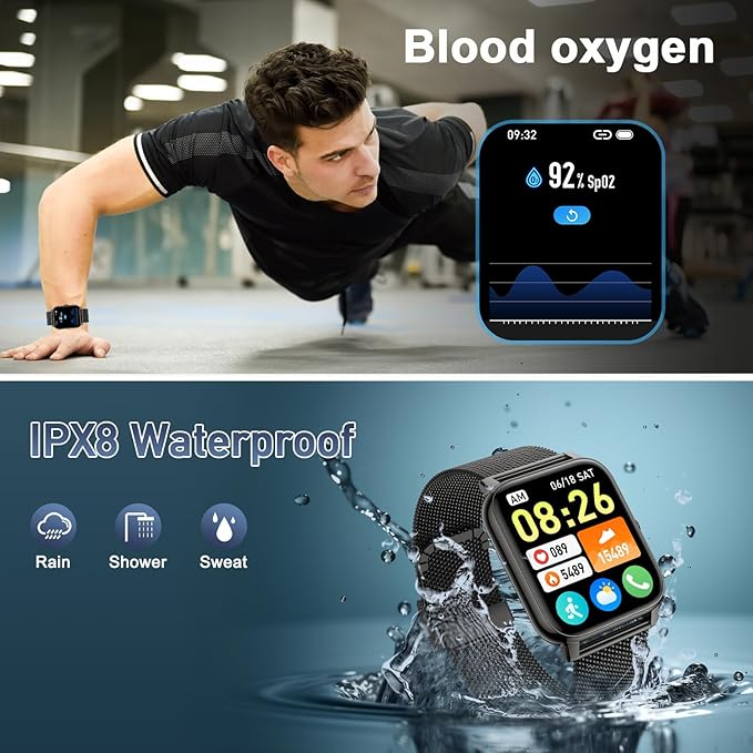 Smart Watch for Women Men Fitness: (Make/Answer Call) Bluetooth Smartwatch for Android Phones iPhone Waterproof Outdoor Sport Digital Running Watches Health Tracker Heart Rate Monitor Step Counter