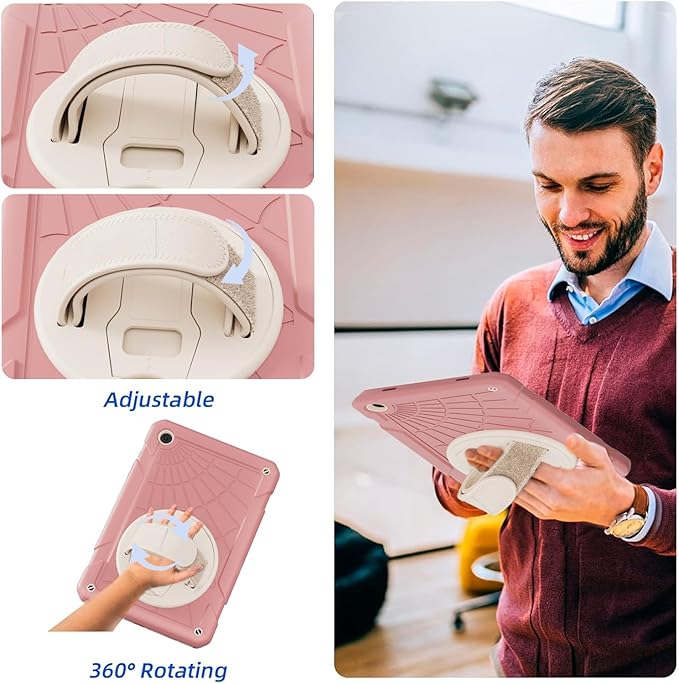 Case for Samsung Galaxy Tab A9 8.7 Inch 2023, 360° Rotating Stand, Hand Strap&Shoulder Strap Case for Samsung A9 Tablet(SM-X110/X115/X117) (Sakura Powder)