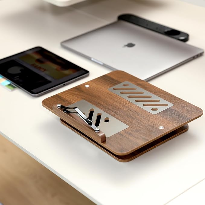 Upgraded Book Stand, Convenient Button Adjustable Book Holder Hands Free, 180° Flexible Lift, Expansion Bracket, Cookbook Stand with Elastic Page Clip, Display Stand for Recipes, Tablets and Laptops