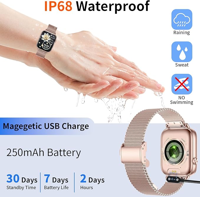 Smart Watch for Women Men, 2025 1.83" HD Smartwatches (Answer/Make Call), IP68 Waterproof Activity Fitness Tracker, Sleep Monitoring, Pedometer, Fitness Watch for Android iOS (Rose Gold)