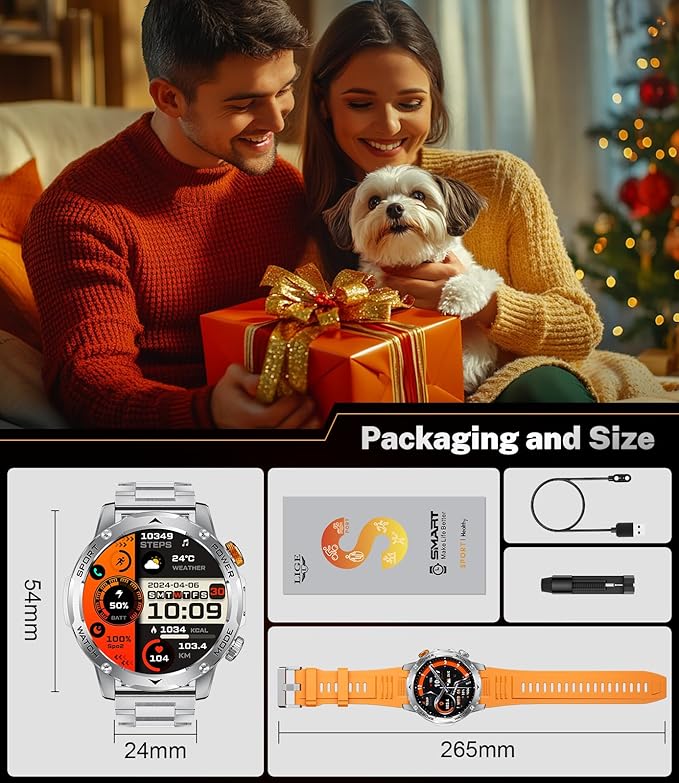 Military Smart Watches for Men(3 Bands),1000mAh/1.75" HD Large Screen Smartwatch, Flashlight/110+ Sports Modes/IP68 Waterproof/Sleep Monitor Fitness Tracker Watch for Android iOS, Silver