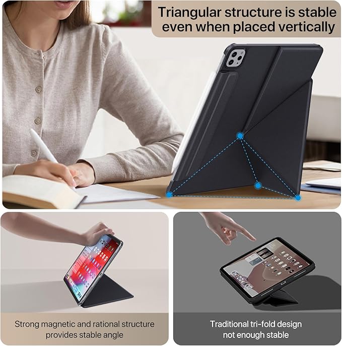 for iPad Pro 11 Inch Case M4 2024, Slim Powerful Magnetic Attachment Full Corner Protective iPad Case with Auto Wake/Sleep and Hidden Pencil Holder (Midnight Black, iPad pro 11 inch)