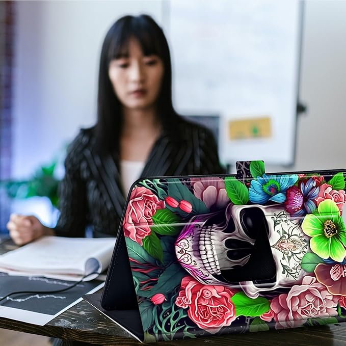 Case for Lenovo Tab P11 Pro Gen 2 11.2" 2022,Mxfdegf 360 Degree Rotating Stand and Magnetic Closure Case for 11.2 inch Lenovo Tab P11 Pro 2nd Generation,Skull Pink Rose Flower