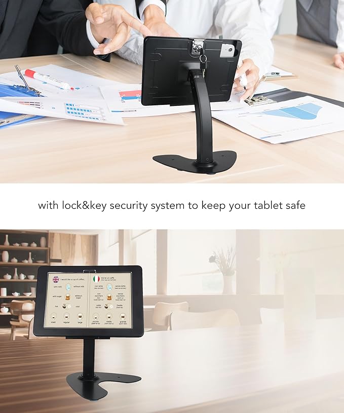 Desktop Anti-Theft Kiosk Stand POS Stand with Lock Bracket for 2025 iPad 11" (A16) 11th/ 2022 iPad 10.9" 10th Gen.,Excluding Other 10.9"& 11",360°Swivel,Metal(Black)