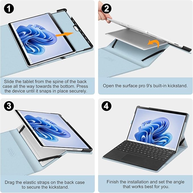 Fintie Case for 13 Inch Microsoft Surface Pro 11/10/9 - Multiple Angle Viewing Portfolio Business Cover with Pocket & Stylus Holder, Compatible with Type Cover Keyboard, Ice Blue