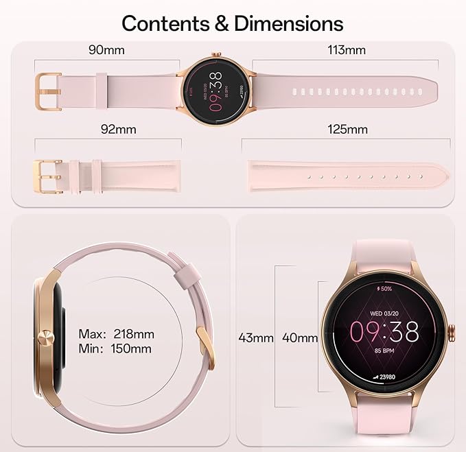 Smart Watches for Women,1.27" HD Touchscreen SmartWatch(2 Bands) with Bluetooth Calls (Make/Answer),Fitness Tracker with Heart Rate/Sp02/Sleep Monitor,110+ Sport Modes (Pink, 1.27)