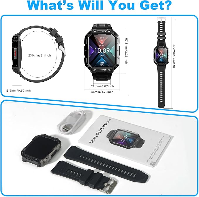 ANNLOV Military Smart Watch for Men, Fitness Watch with Answer/Make Call Outdoor Sports Smartwatch with Heart Rate /SpO2 /Sleep Monitor Compatible with Android and iOS