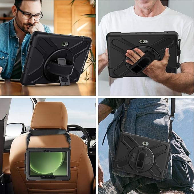 Gerutek Case for Samsung Galaxy Tab Active 5Pro 2025/Tab Active4 Pro 2022/Active Pro 2019 10.1", Heavy Duty Shockproof Drop Protection Case with Screen Protector 360° Stand,Hand/Shoulder Strap,Black