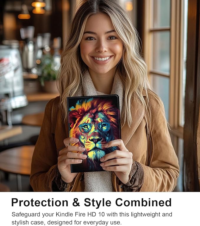 Case for Samsung Galaxy Tab A9 8.7-Inch 2023, Slim PU Leather Stand Cover with Auto Wake/Sleep, Multi-Angle Viewing & Shockproof, Lion with Glasses