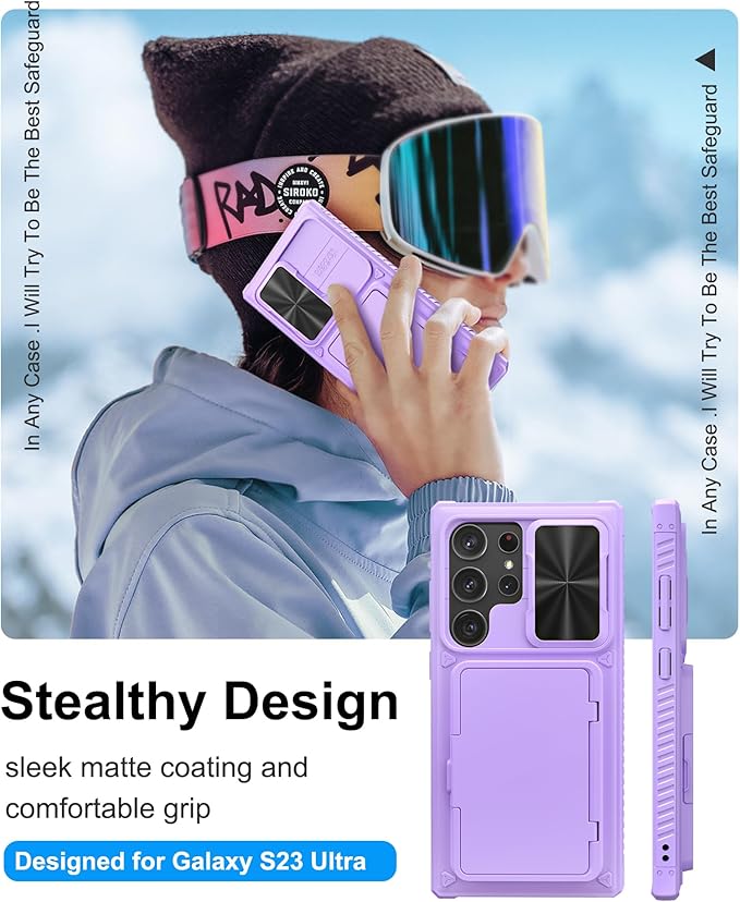 for Samsung Galaxy S23 Ultra Wallet Case with Card Holder & Kickstand & Slide Lens Cover, Rugged Anti-Drop Protective Phone Case Cover Compatible with Samsung Galaxy S23 Ultra 5g 2023, Purple