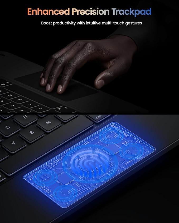 typecase Edge+ Keyboard Case for iPad Air 13-inch (M3 2025 / M2 2024),Ultra-Slim Detachable Back Case,Portrait & Typing Modes, Built-in Trackpad,11-Color Backlight, Magnetic Stand, Pencil Holder,Black