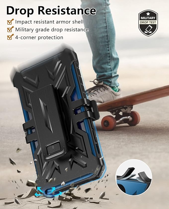 for iPhone 13/14 Protective Case: for iPhone 16e Cover with Belt Clip Holster | Durable Dual-Layer Design with Built-in Kickstand | Heavy Duty Military Grade Hard Protection Shock Proof Blue