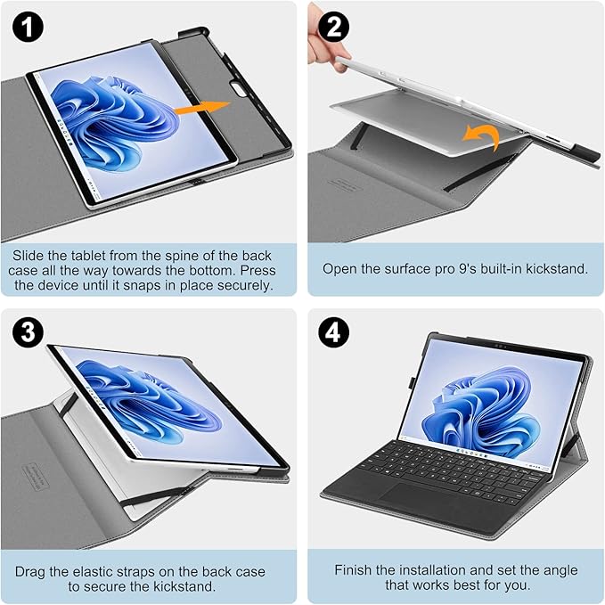 Fintie Case for 13 Inch Microsoft Surface Pro 11/10/9 - Multiple Angle Viewing Portfolio Business Cover with Pocket & Stylus Holder, Compatible with Type Cover Keyboard, Gray
