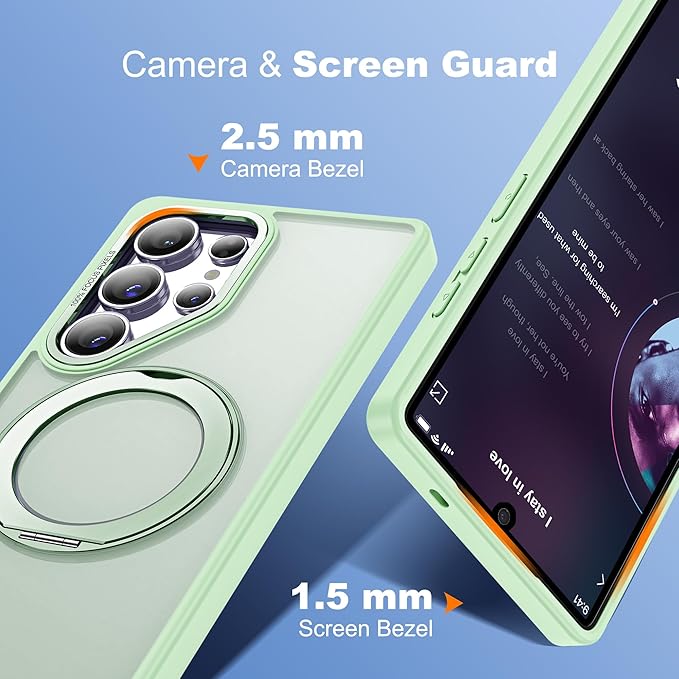 for Samsung Galaxy S25 Ultra Case with 360°Rotatable Magnetic Ring Stand Compatible with Mag-Safe Military Protection Shockproof Matte Translucent Phone Cases for S25 Ultra 6.9",Green