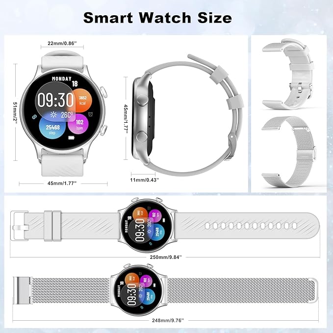 Smart Watch for Women, 1.77" Fitness Tracker with Heart Rate/Sleep/SpO2/Stress Monitor, Fitness Watch for Answer Calls, IP68 Smartwatch for iOS Android, Step Counter Watch, 123+ Sport Modes,2 Bands