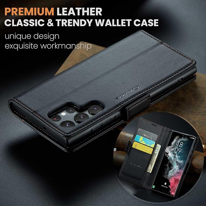 Case for Samsung Galaxy S22 Ultra Wallet Case, RFID Blocking PU Leather Flip Folio Cover Card Holder Kickstand Shockproof Phone Case Compatible with Samsung Galaxy S22 Ultra, Black