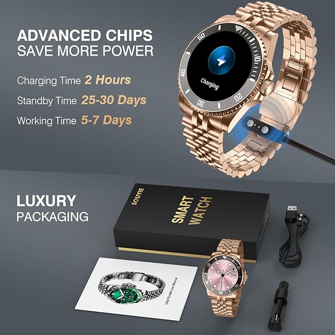 2025 DA GPT Smart Watch, Deep Search, Heart Rate, Blood Pressure, Blood Oxygen, Sleep Monitor, 107 Sports Modes, Waterproof Round Watch, 1.19-inch AMOLED Display, Compatible Android and iOS Gold Metal