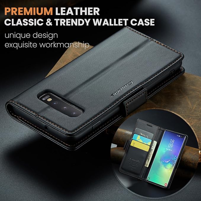 Case for Samsung Galaxy S10 Plus Wallet Case, RFID Blocking PU Leather Flip Folio Cover Card Holder Kickstand Shockproof Phone Case Compatible with Samsung Galaxy S10 Plus, Black