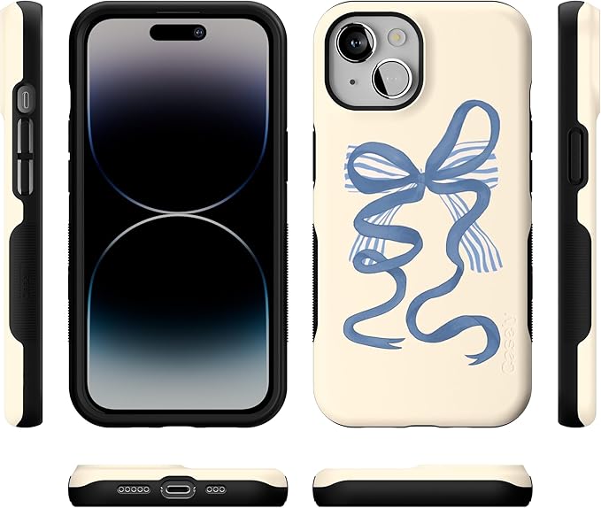 Casely iPhone 14 Case | Heartstrings | Blue Bow | Compatible with MagSafe | Bold Protective Design