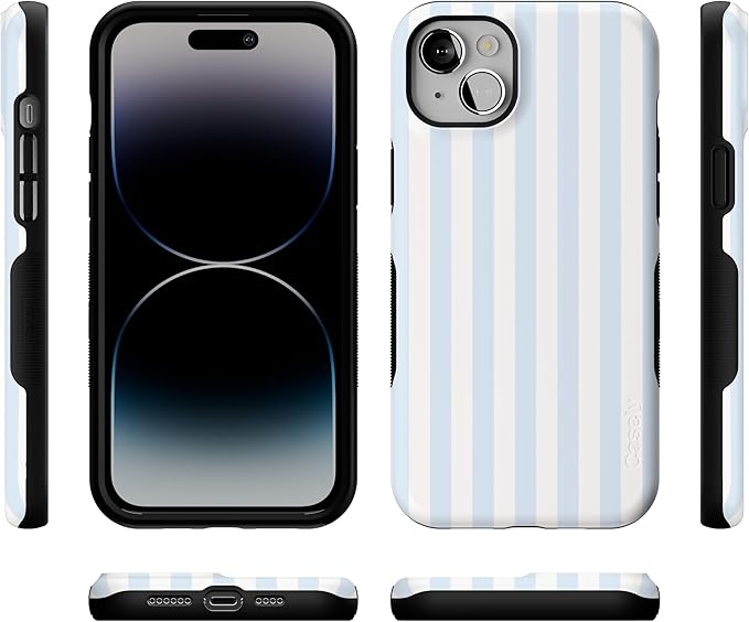 Casely iPhone 14 Case | Blue Stripes | Sunday Best | Compatible with MagSafe | Bold Protective Design
