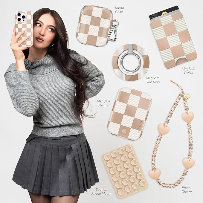 VELVET CAVIAR Case for iPhone 17 | Compatible with MagSafe | 10ft Drop Tested | Protective Designer Cases | Nude Vibe Checkered