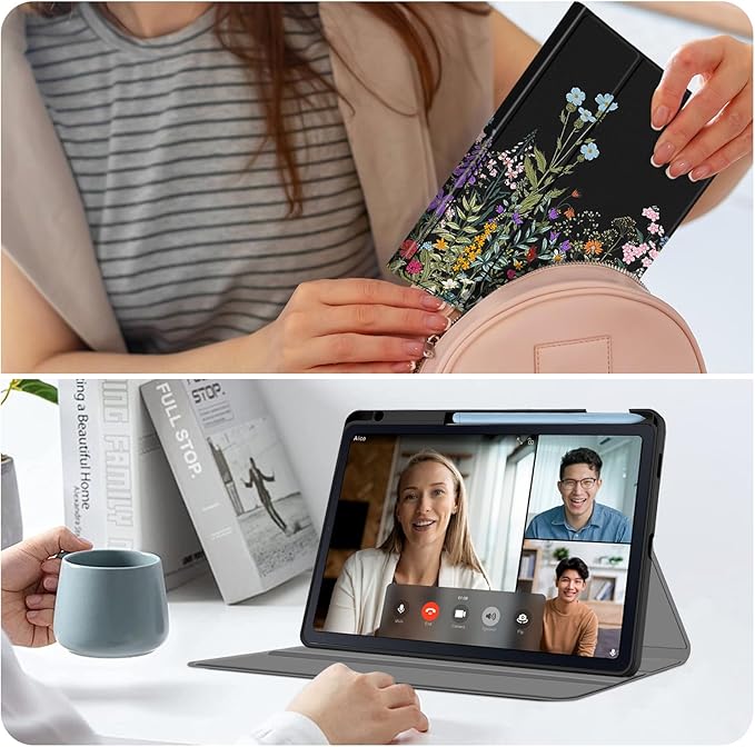 Case for Samsung Galaxy Tab S6 Lite 10.4 Inch 2024/2022/2020 with S Pen Holder, Multi-Angle Viewing Soft TPU Back Cover with Pocket Auto Wake/Sleep.