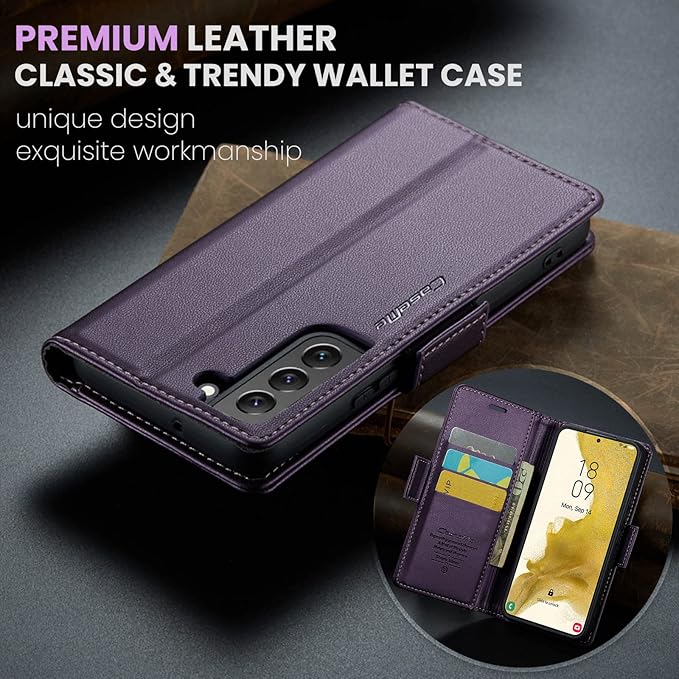 AUPAI for Samsung Galaxy S21 Wallet Case with Credit Card Holder, PU Leather RFID Blocking Folio Flip Kickstand Magnetic Clasp Protective Phone Cover for Women Men Purple