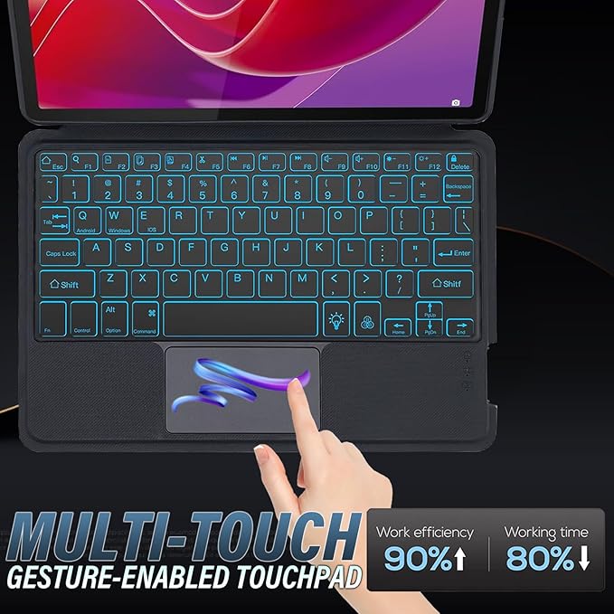 Backlit Touchpad Keyboard Case for Lenovo Tab M11 2024 11 Inch, Backlight Multi-Angle Kickstand,Portrait/Landscape Stand Detachable Magnetic Cover Case for Lenovo Tab M11 11” 2024(TB330FU/TB330XU)