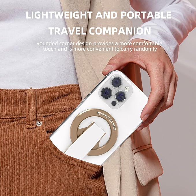 Magnetic-Phone-Grip-Stand, Magnetic Phone Ring Holder Kickstand with Silicone Finger Strap, Compatibility for iPhones, Androids, and More (White)