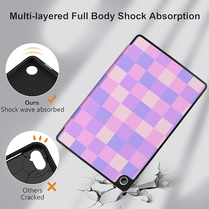 MEEgoodo Case for Samsung Galaxy Tab A9 Plus 11 inch Cover 2024 2023 with S Pen Holder, A9+ Smart Tablet Cases with Trifold Stand+Soft TPU Back Shell+Smart Auto Wake/Sleep, Colorful Square Pattern